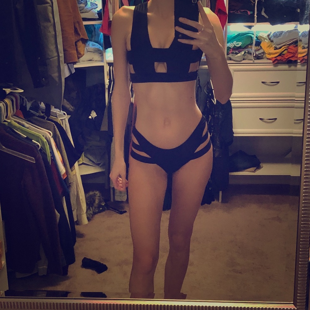 Black strappy bathing suit